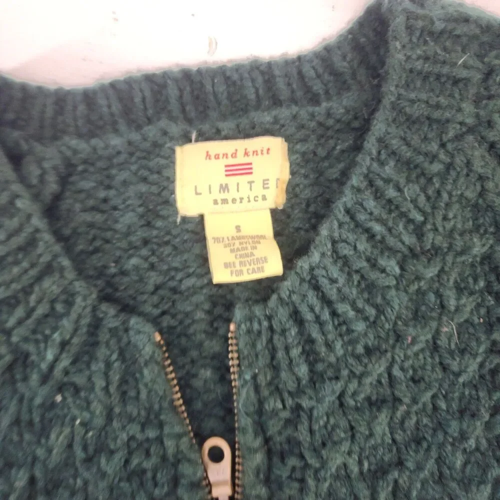 Vtg Limited America Small | Wool Blend Emerald Green Cable Knit Cardigan Sweater